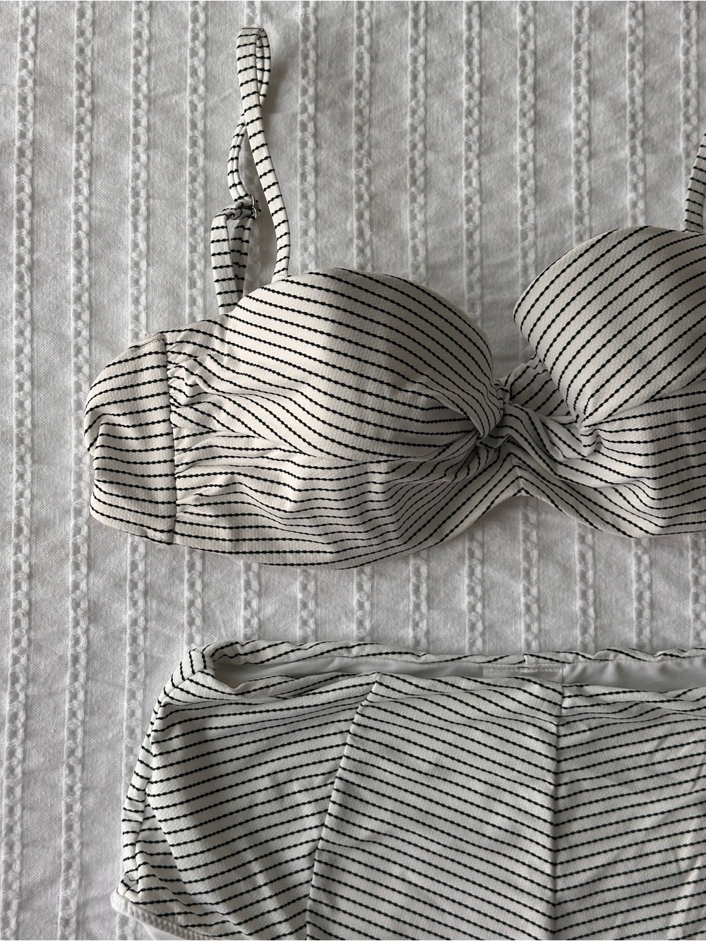 Striped Black&Whige High-Waist Bikini Set